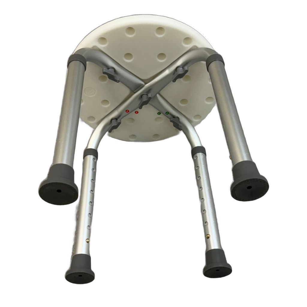 Backless aluminum round bath chair, adjustable height 15"-22"