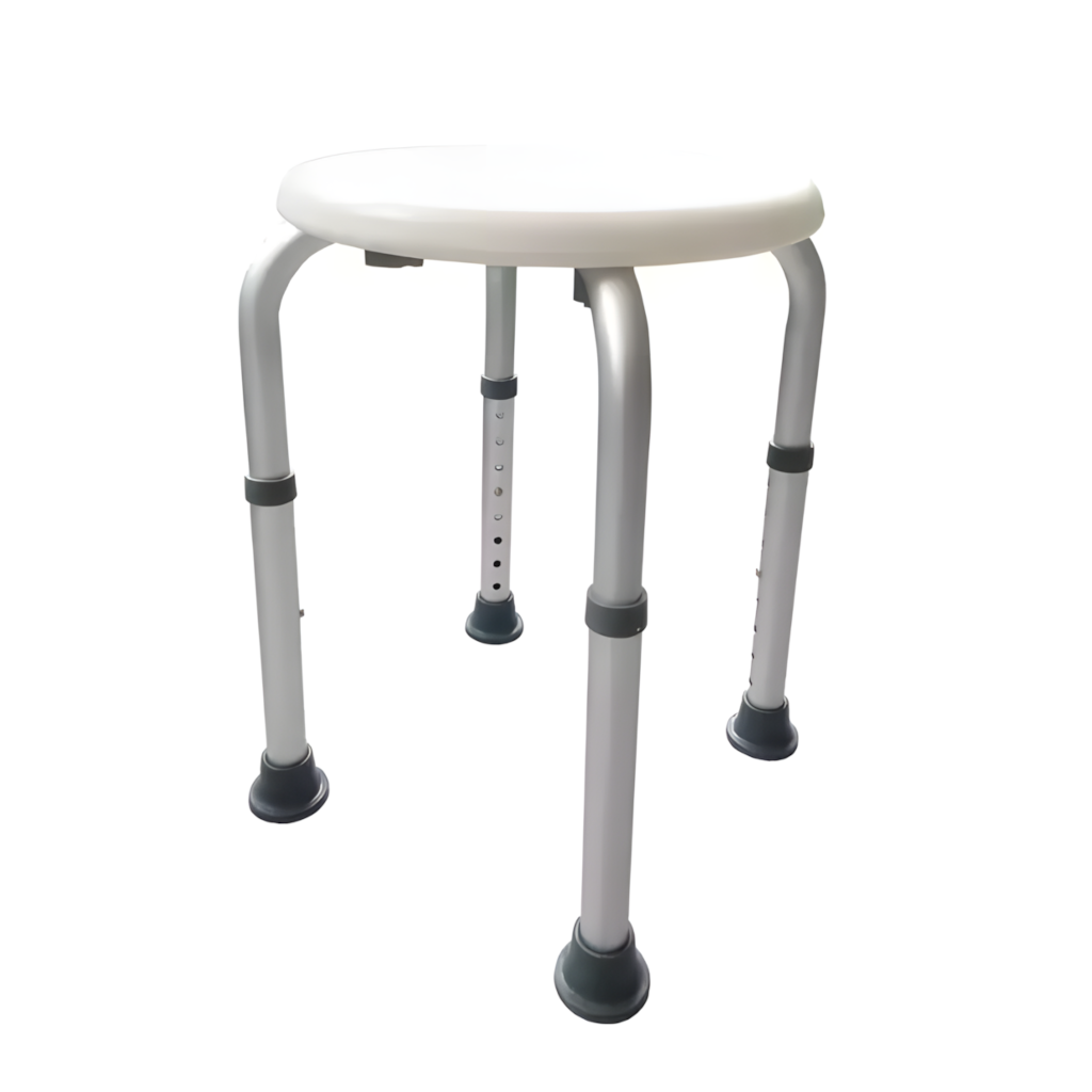 Backless aluminum round bath chair, adjustable height 15"-22"