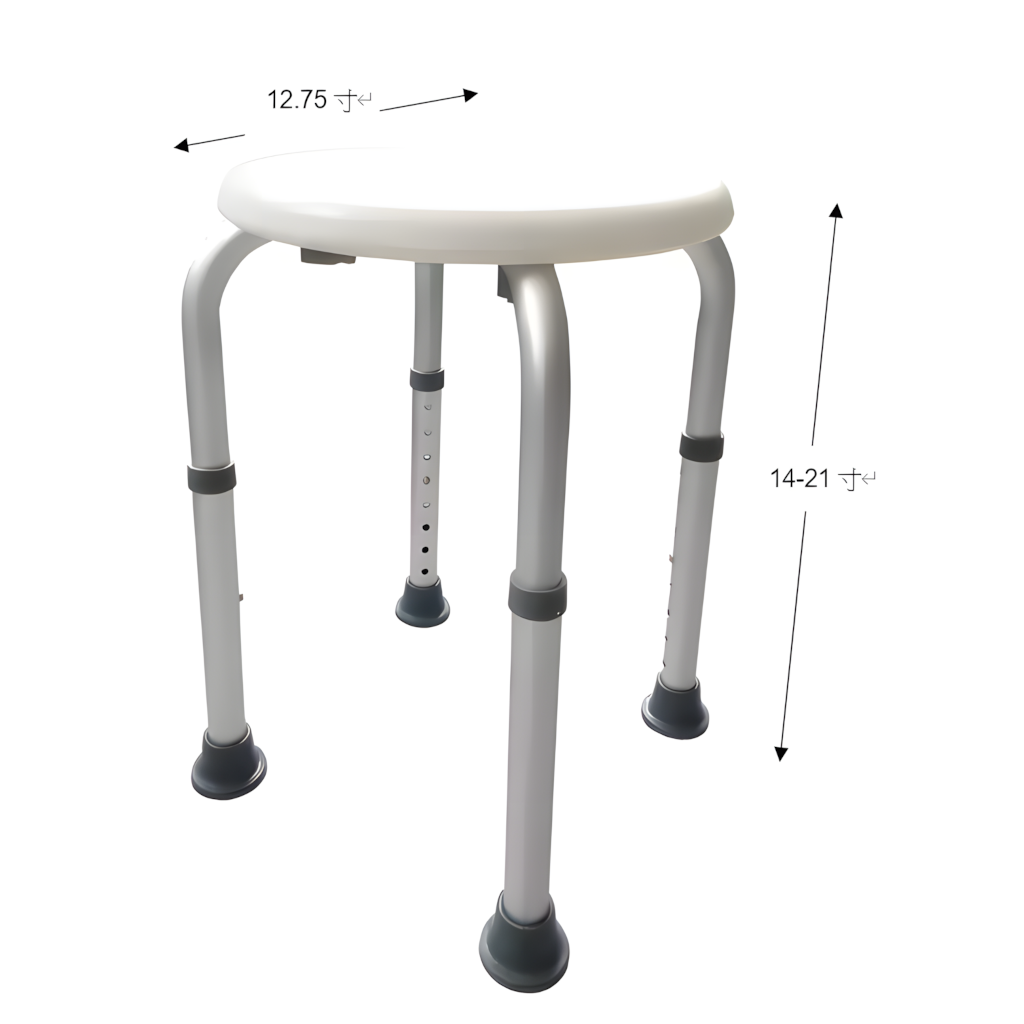 Backless aluminum round bath chair, adjustable height 15"-22"
