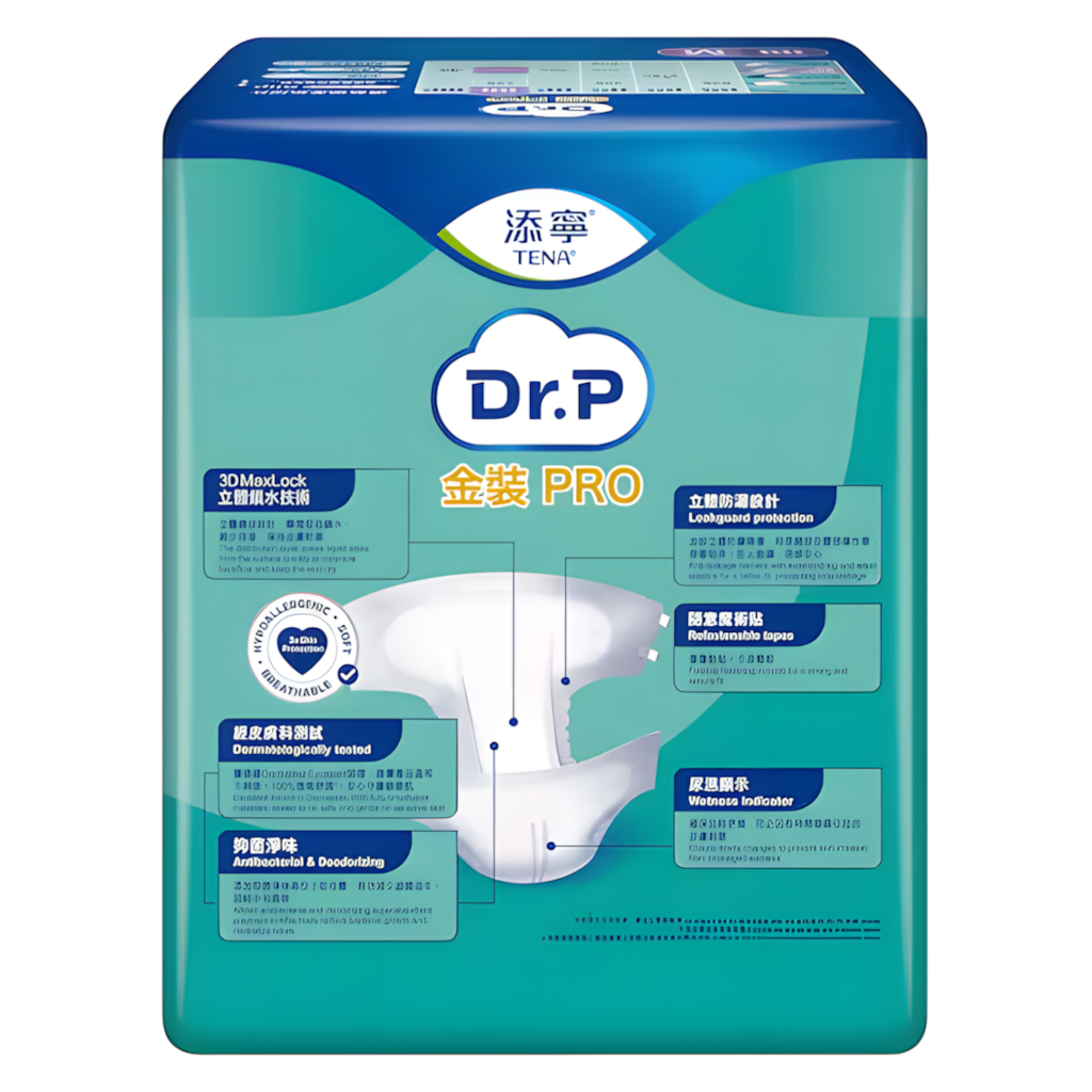 Dr.P金裝PRO(添寧®)Slip透氣棉柔成人紙尿片中碼(夜用型 Maxi)(9片裝)