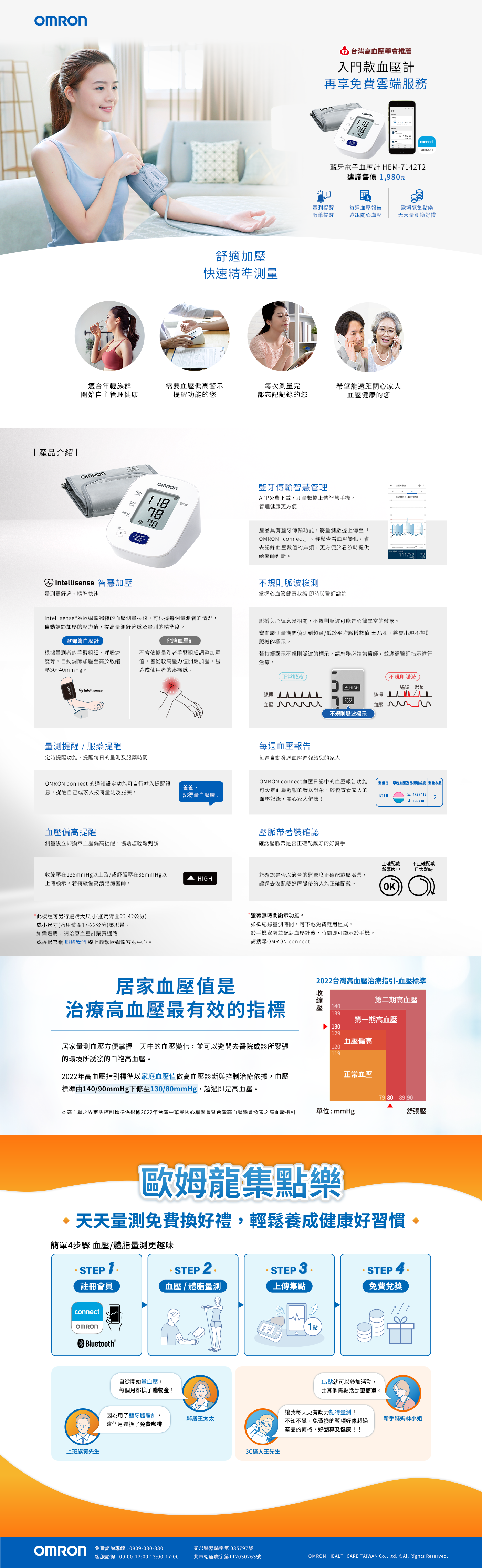 Omron®歐姆龍HEM-7142T2上臂式藍牙血壓計